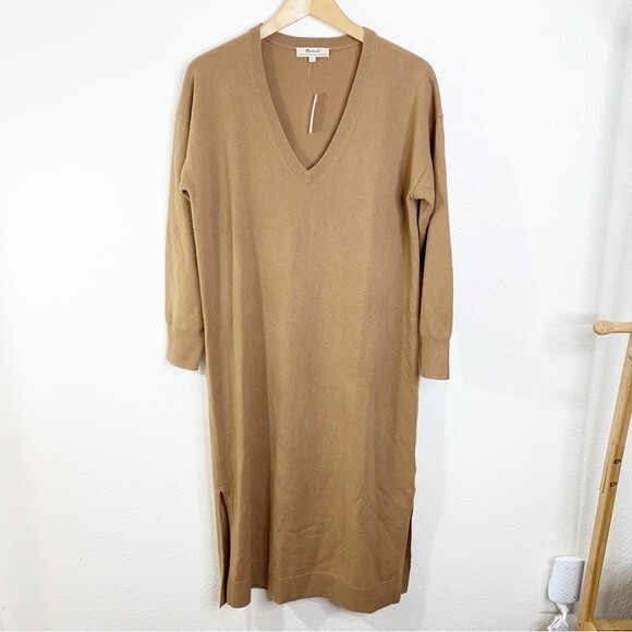 Madewell (re)Sourced Cashmere Camel Brown Long Sleeve Dress Size Medium - Picture 1 of 7